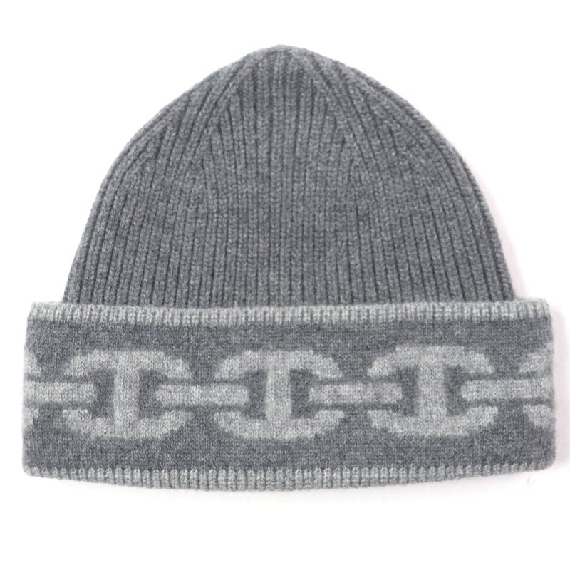 Hermes Chaine D'ancre 99% Cashmere Hat Knit Cap Gray M Storage With Bag Made