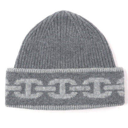 Hermes Chaine D'ancre 99% Cashmere Hat Knit Cap Gray M Storage With Bag Made