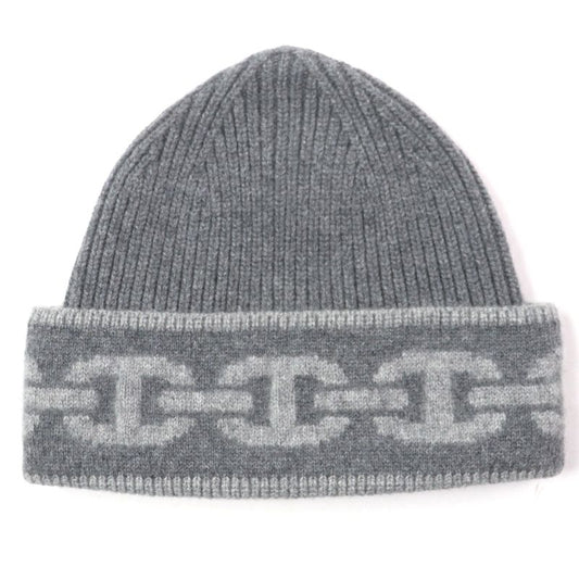 Hermes Chaine D'ancre 99% Cashmere Hat Knit Cap Gray M Storage With Bag Made