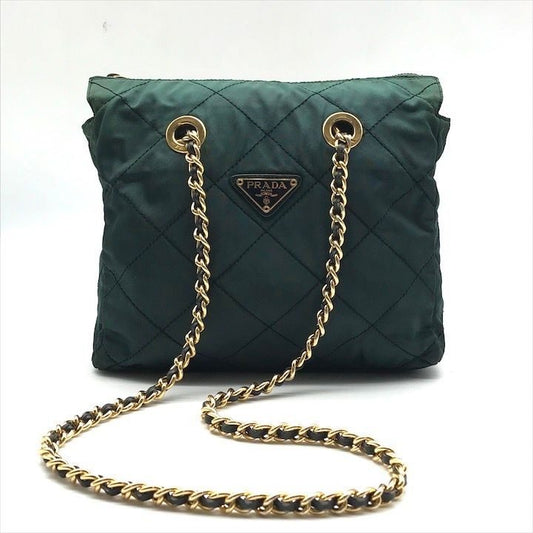 Prada Nylon Quilted Chain Shoulder Bag Green