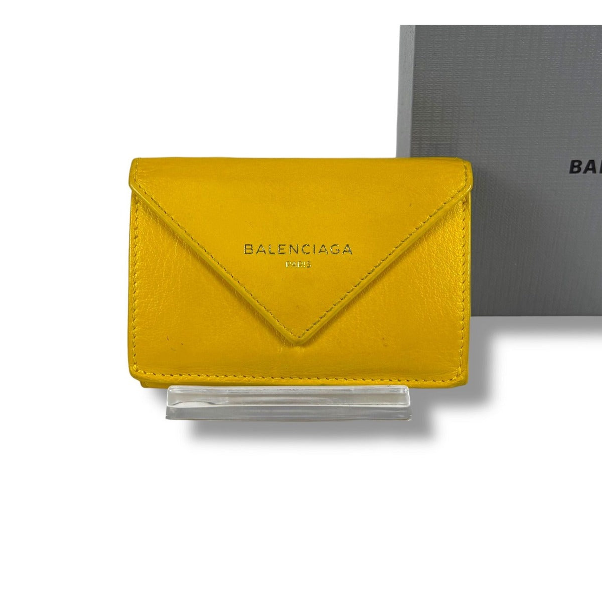 Balenciaga Paper Mini Wallet Trifold Yellow Leather Compact
