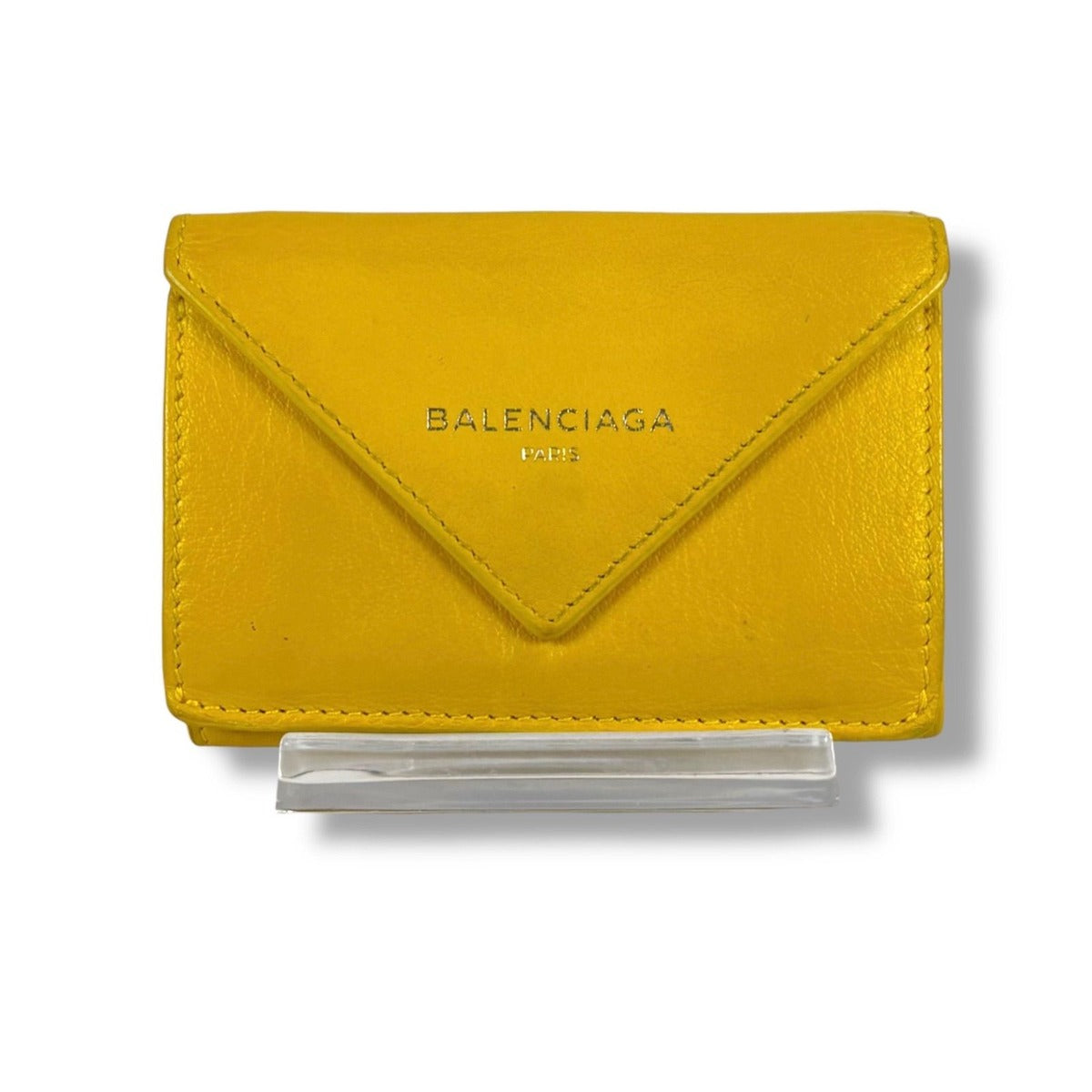 Balenciaga Paper Mini Wallet Trifold Yellow Leather Compact — view 3