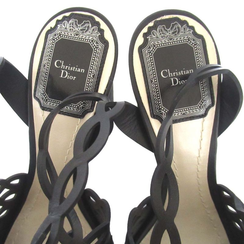 Unused Christian DIOR Tattoo Leather Ankle Strap High Heel Sandals 35.5d