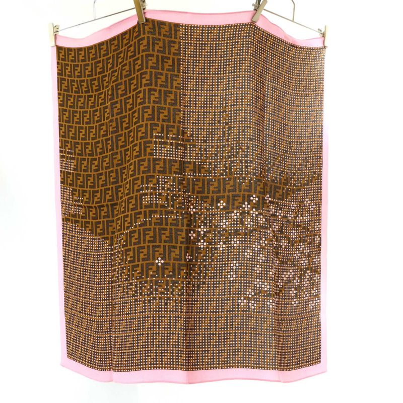 Fendi×chiso Cherry Blossoms Fuji and Tower Crepe Shawl Brown×pink