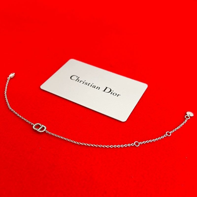 Christian Dior CD Logo Rhinestone Alloy Chain Bracelet Bangle Accessory Silver