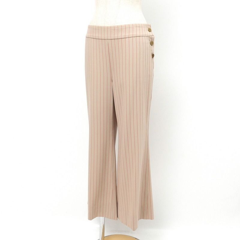 Chanel Pants Size 40 Striped Pattern CC Logo Coco Mark Button