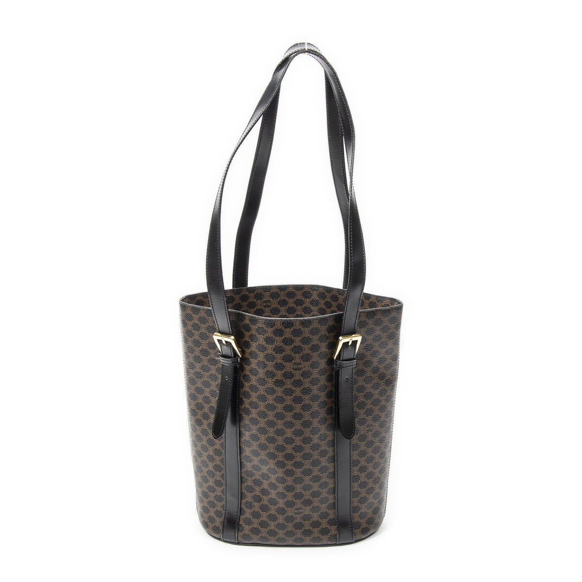 Celine Vintage Vertical Shopping Tote Brown Black Macadam Canvas — view 5