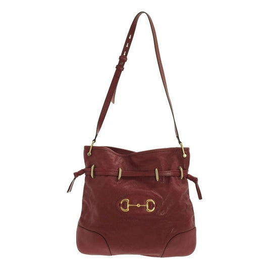 Gucci Horsebit Leather Shoulder Bag Red Gold