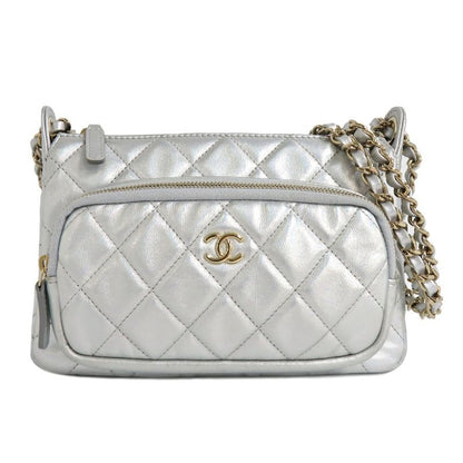 Chanel Chain Clutch Bag Iridescent Metallic Lambskin Silver Ap4349