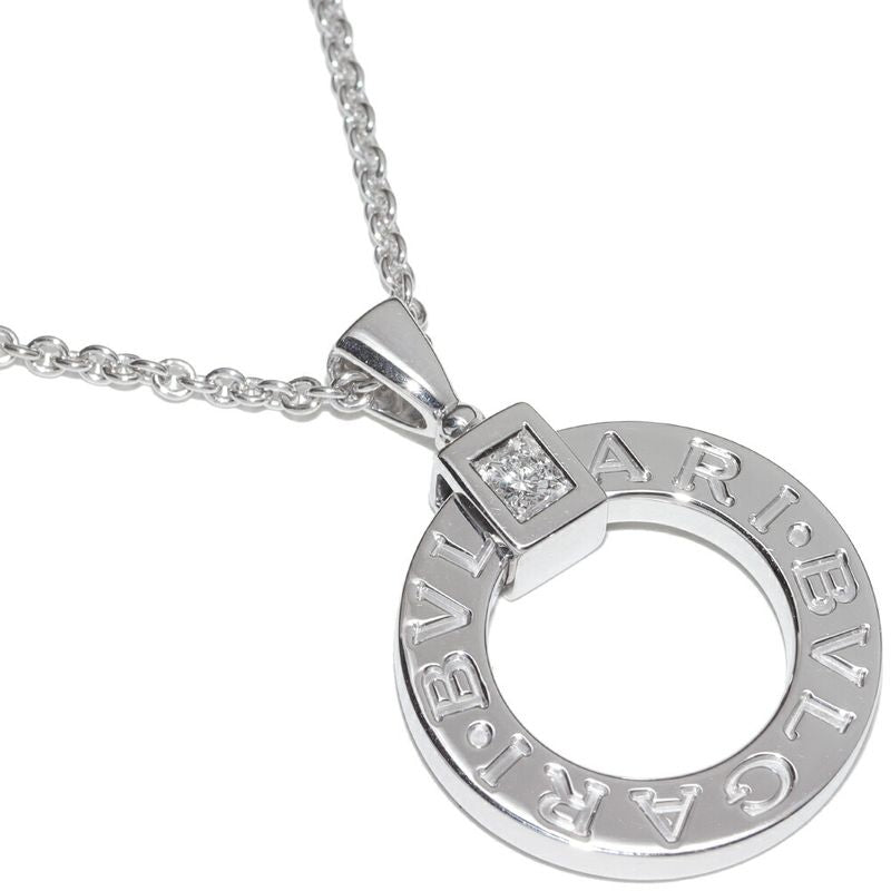Bulgari Pendant Necklace 18K White Gold Diamond 1P Bulgari Circle Logo Necklace