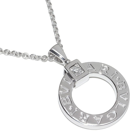 Bulgari Pendant Necklace 18K White Gold Diamond 1P Bulgari Circle Logo Necklace
