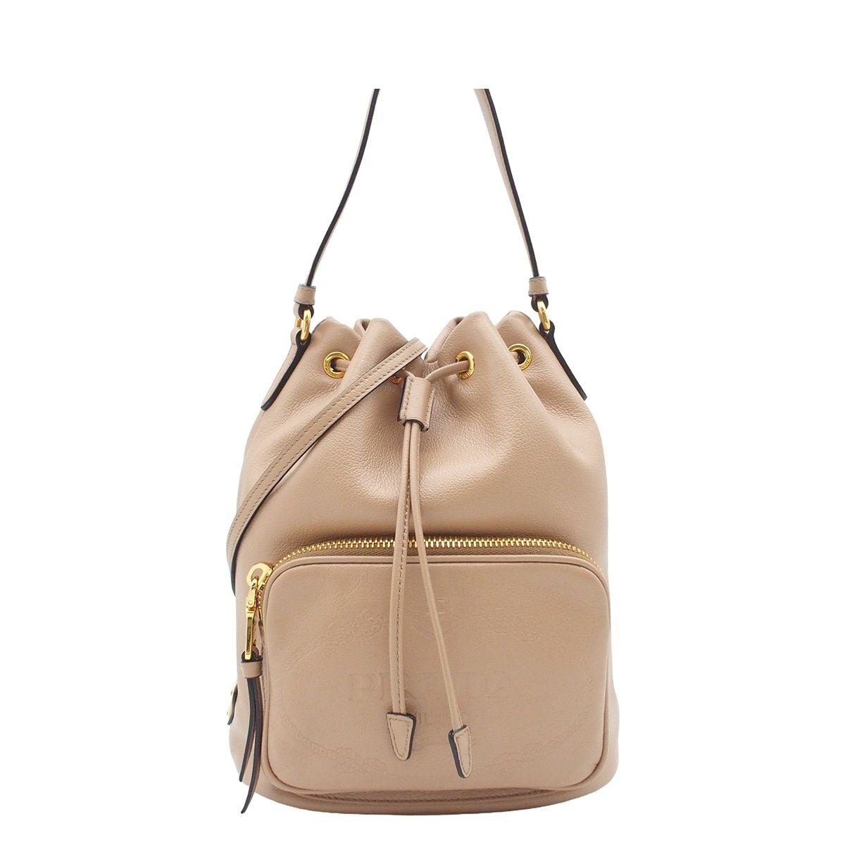 Prada Duet Bucket Bag Cameo Calfskin 2-Way Triangle Logo