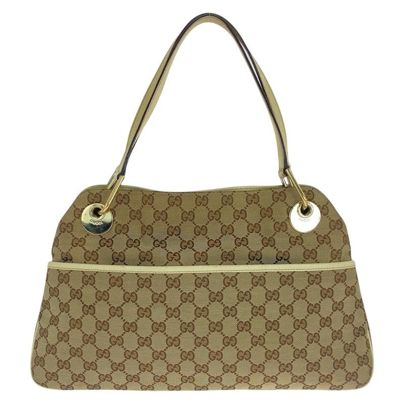Gucci Beige Ivory Gold Hardware GG Canvas Leather Tote Bag