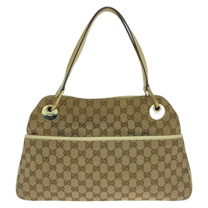 Gucci Beige Ivory Gold Hardware GG Canvas Leather Tote Bag