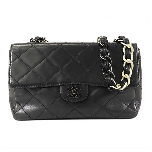 Chanel Shoulder Bag Black Lambskin Quilted Plastic Chain