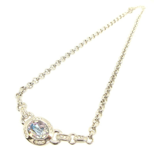 Christian Dior Vintage Colored Stone Rhinestone Metal Silver Necklace 0072