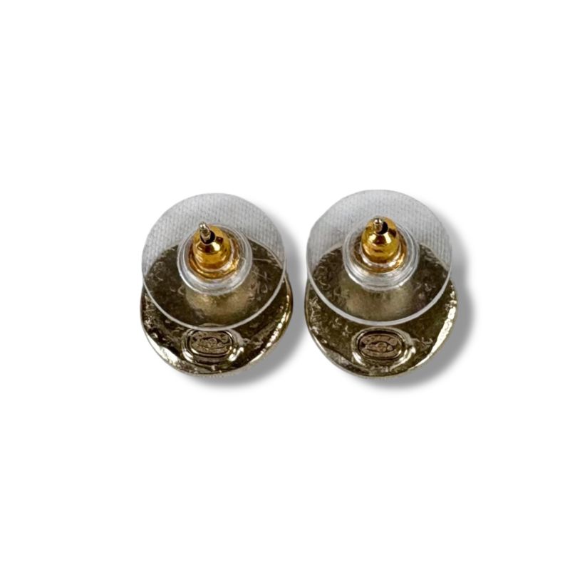 Chanel Coco Mark Rhinestone Earrings Gold Hardware Round Shape Circle
