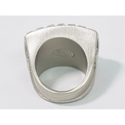 Chanel Logo Rhinestone Ring Metal Silver Black — view 4