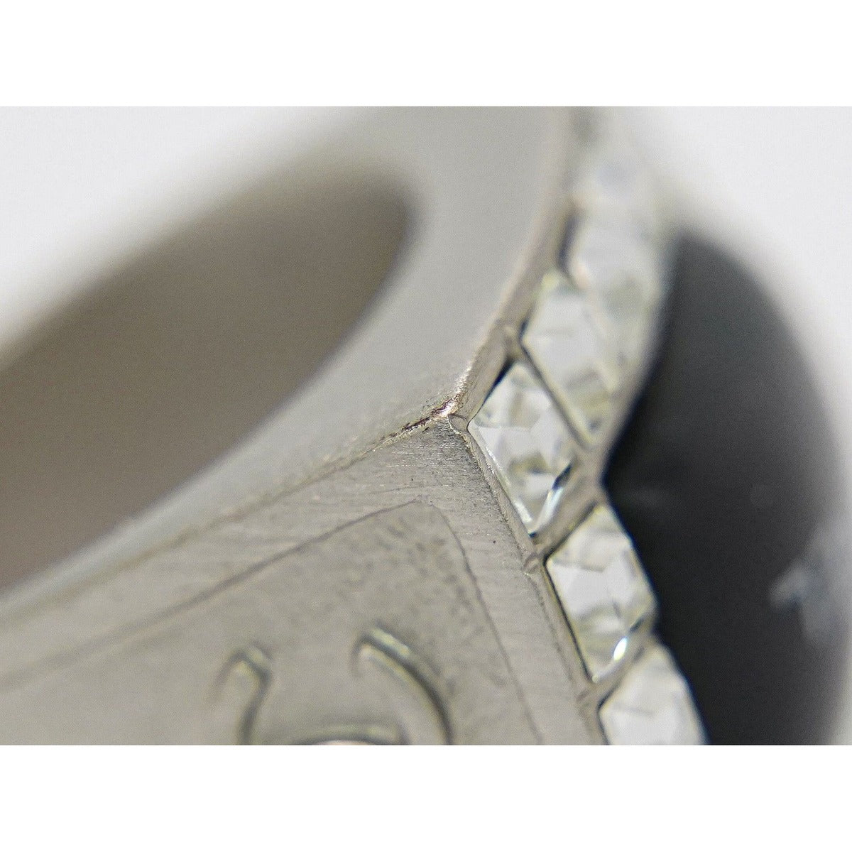 Chanel Logo Rhinestone Ring Metal Silver Black — view 9