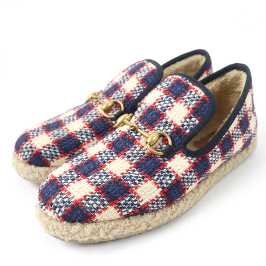 Gucci Horsebit Tweed Boa Espadrille Shoes Multicolor 38.5 Storage With Bag Made