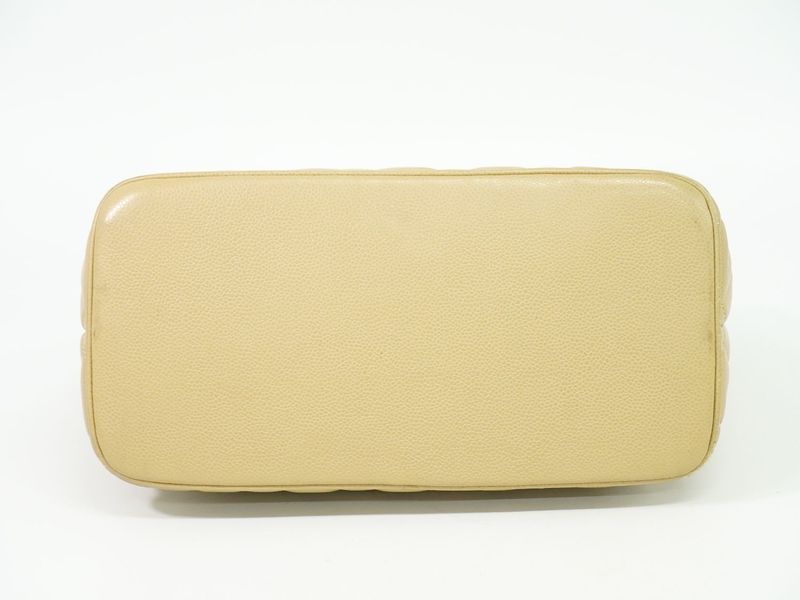 Authentic Chanel Coco Mark Revival Tote Handbag Caviar Skin Leather Beige Coco