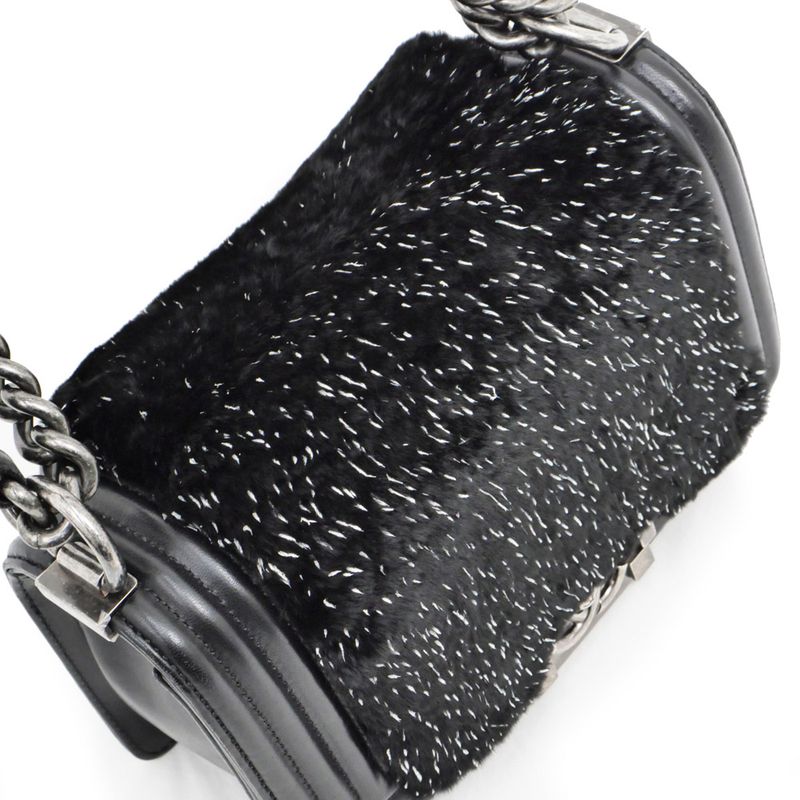 Chanel Beautiful Chanel Chain Shoulder Bag Orirag Rabbit Fur Lamb Black