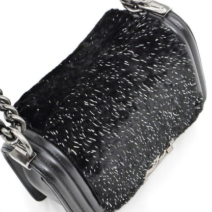 Chanel Beautiful Chanel Chain Shoulder Bag Orirag Rabbit Fur Lamb Black