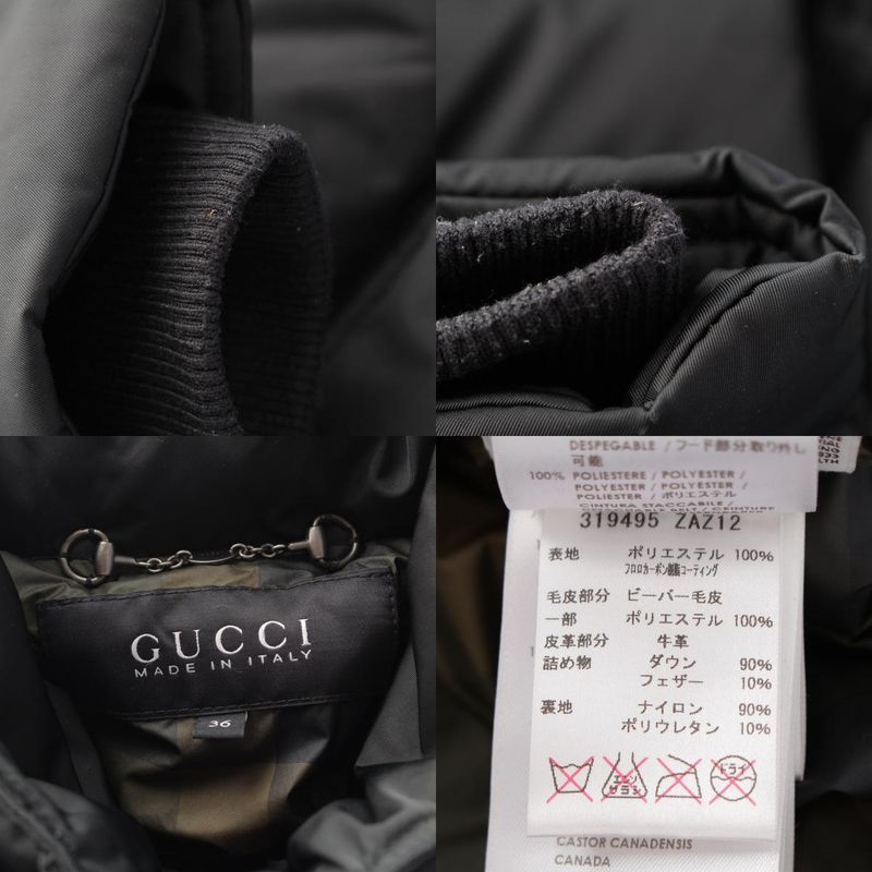 Gucci Beaver Fur Ggleather Patch Belted Down Coat Outerwear 319495 Black 36