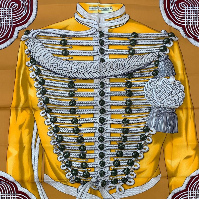 Grade Hermes Carre 90 Brandebourgs Brandenburg Decor Red And Yellow Scarf Silk