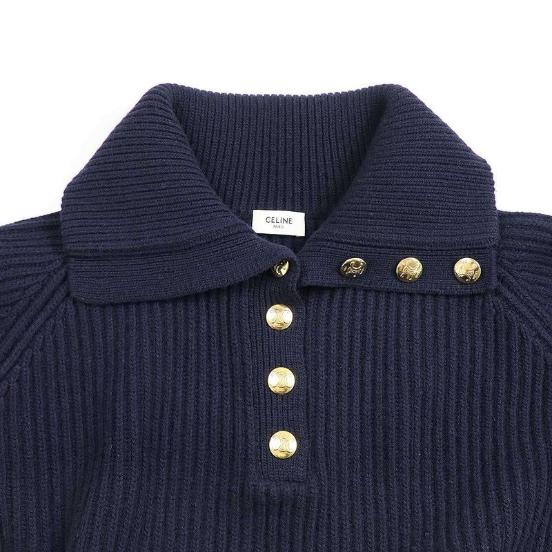 Celine Vareuse Sweater Wool Cashmere Valuse Knit Sweater 2ad0o274x.07ny Navy XS