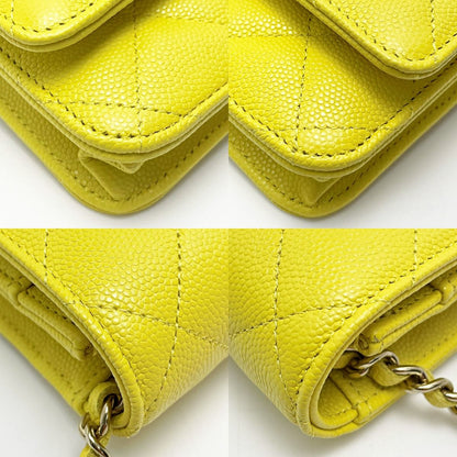 Chanel Matelasse Ap0250 Yellow Chain Wallet Shoulder Bag Caviar Skin Ladies