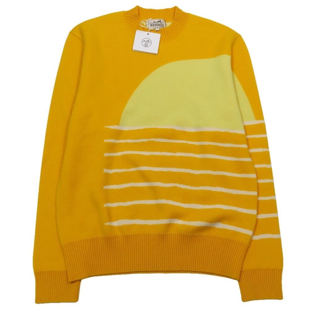 Hermes Sunset Cashmere Knit Sweater Long Sleeve Crew Neck Top M Orange