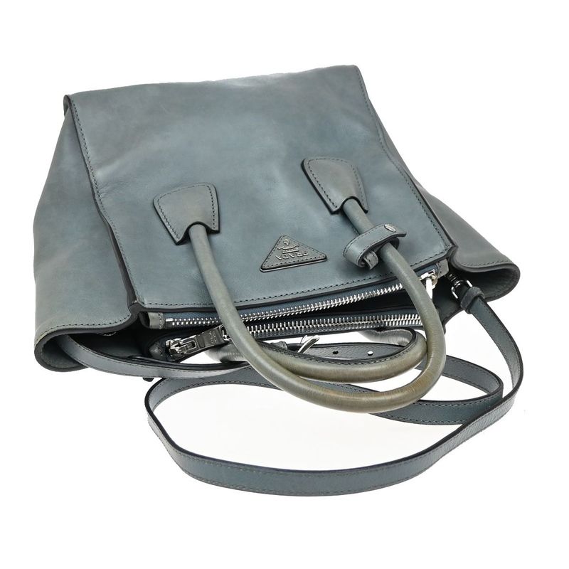 Prada Hand Shoulder Bag 2way Gray Leather 88ka908