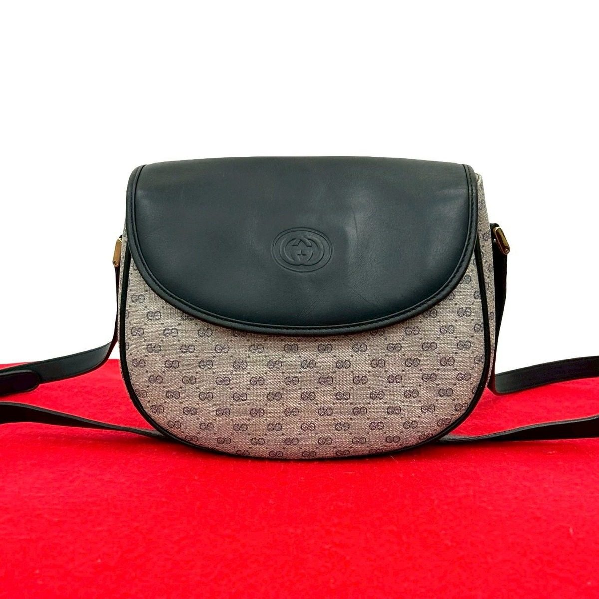 Gucci Vintage Micro GG Logo Pattern Leather Mini Shoulder Bag Pochette Navy Blue