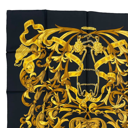 Hermes Scarf Silk Carre 90 Lemors a la Conetable Elegance Gold Black — view 2