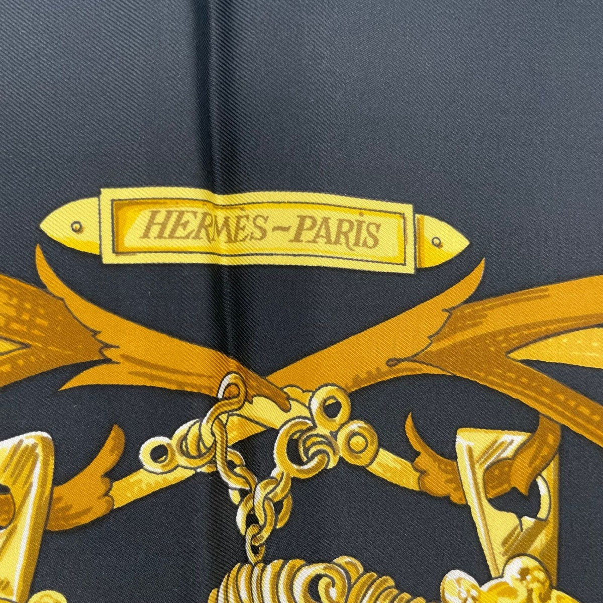 Hermes Scarf Silk Carre 90 Lemors a la Conetable Elegance Gold Black — view 6
