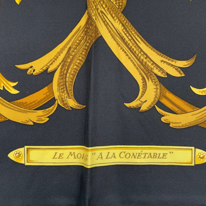 Hermes Scarf Silk Carre 90 Lemors a la Conetable Elegance Gold Black — view 7