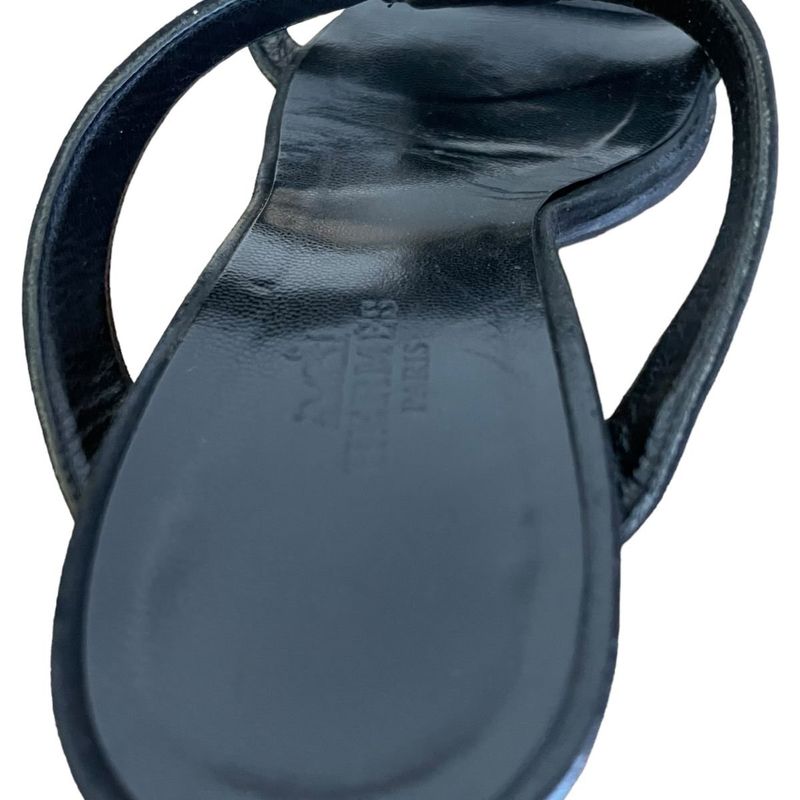 Hermes Suede Strap Low Heel Sandals Mules 35 1/2 Approx 22.5cm (8.86in) Black