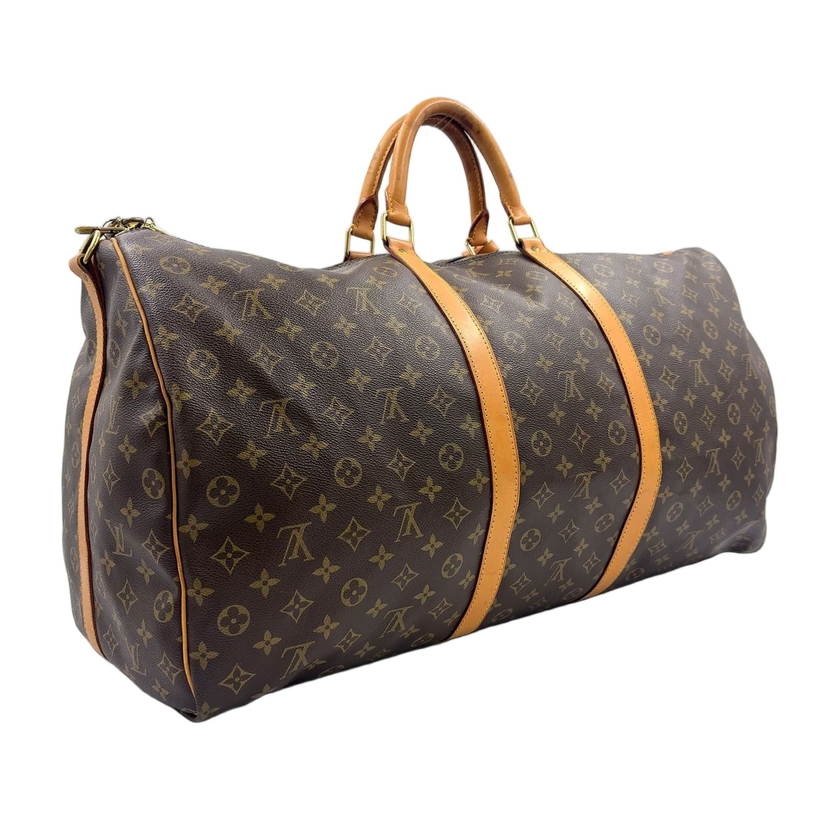 Louis Vuitton Keepall Bandouliere 60 Monogram Leather Brown Boston Bag Gold — view 2