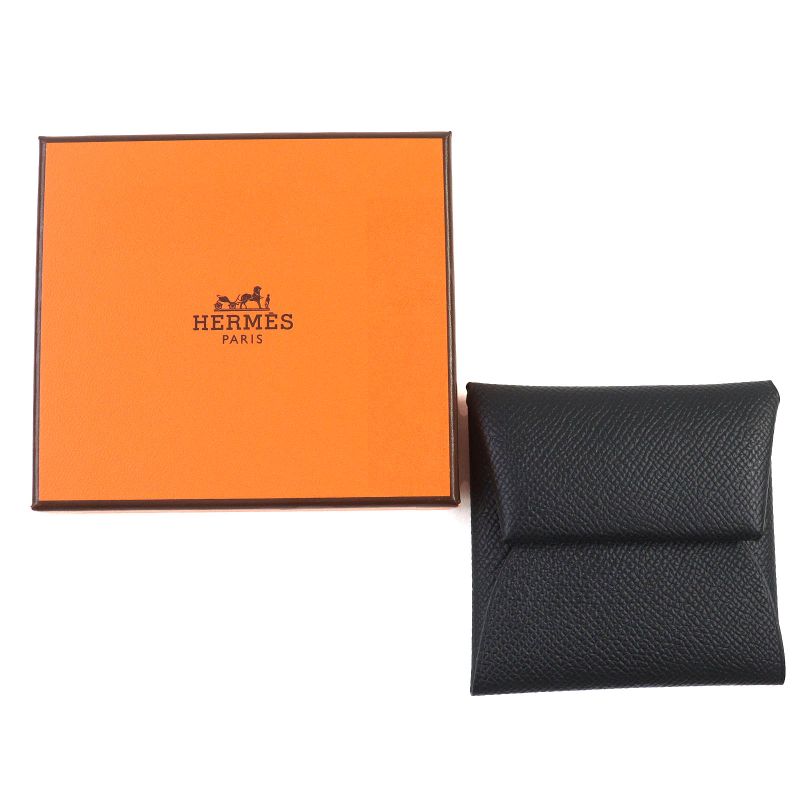 Hermes Bastia Vaux Epson Coin Case Black With W Engraved Box Made In France