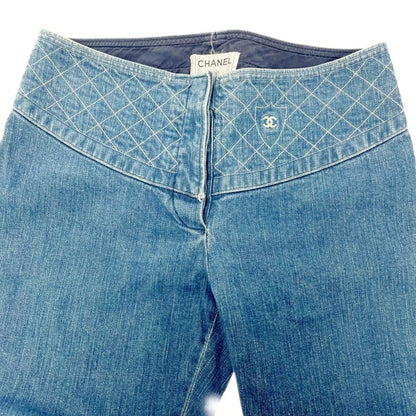 Chanel Matelasse Cotton Coco Mark Denim Pants Blue 371386