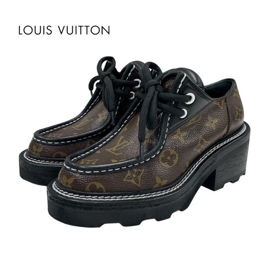 Louis Vuitton Bobur Line Monogram Loafer Leather Shoes Leather Brown Black