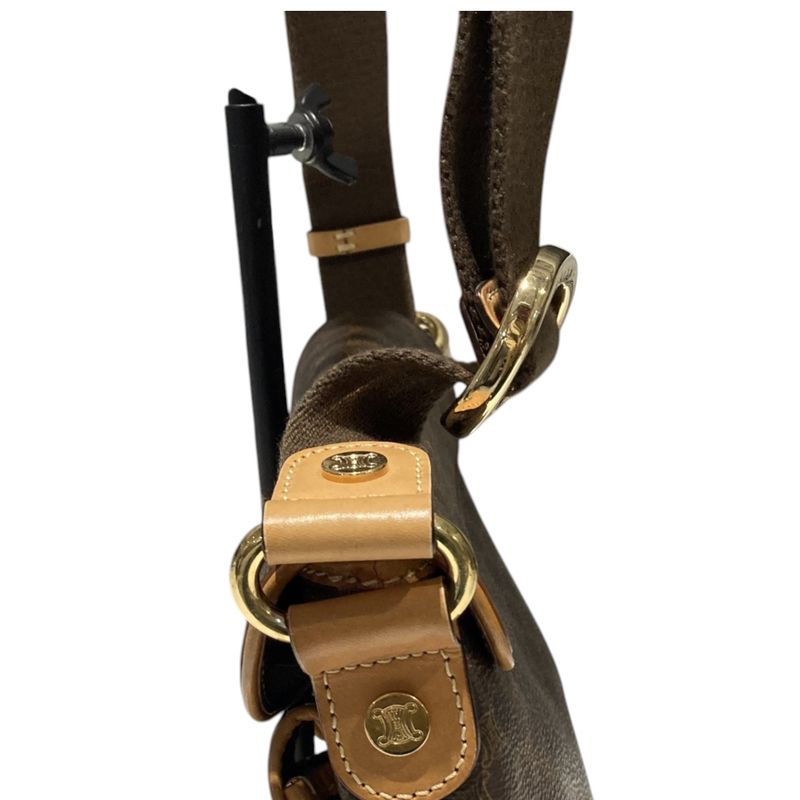 Celine ⑤ Macadam Twin Pocket Logo Button Shoulder Bag Women Brown FREE