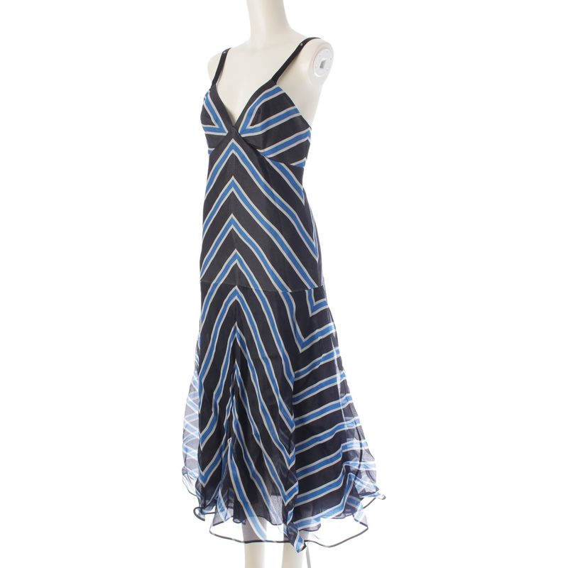 Fendi 17 Silk Mesh Sleeveless Layered Design 2WAY Dress Cami Dress Blue 38