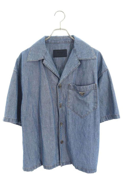 Prada Gec068 Triangle Logo Plate Chien Bray Short Sleeve Shirt Men M
