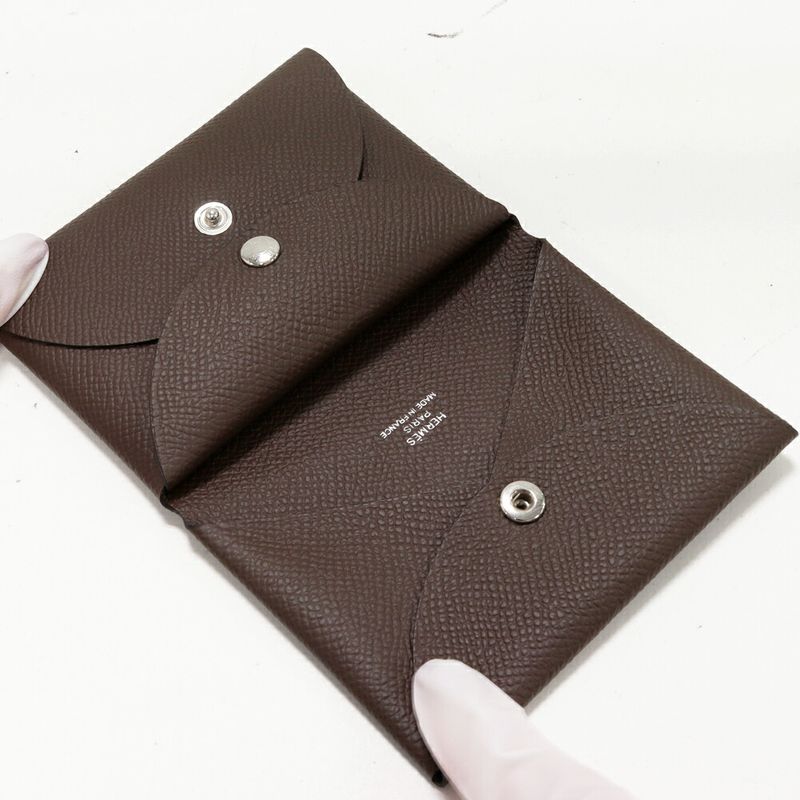 Hermes Coin Case Card Case Calvi Duo Epson Ecorse Silver Hardware