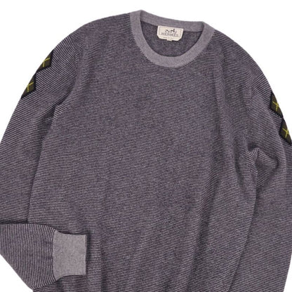 Hermes Knit Sweater Long Sleeve Long Sleeve Striped 100% Cashmere Tops Men's XL