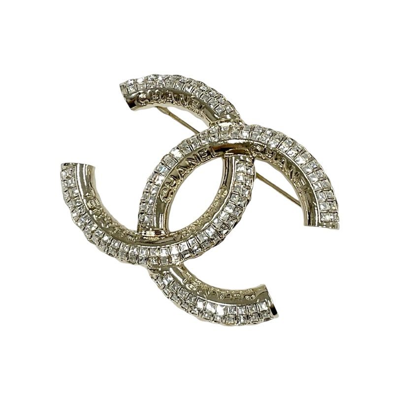Chanel Brooch Corsage Gold Here Mark Logo Rhinestone
