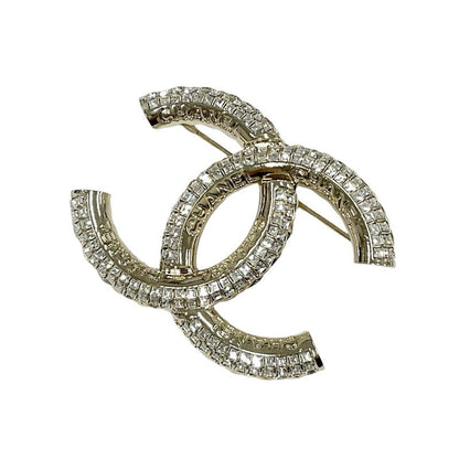 Chanel Brooch Corsage Gold Here Mark Logo Rhinestone