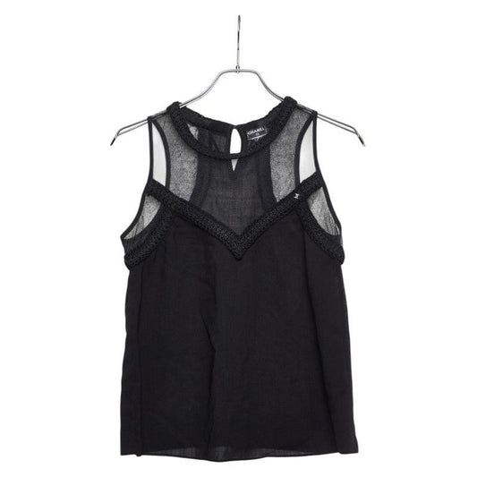 Chanel CC Logo Mesh Top Sleeveless Black Line Stone